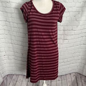 Billabong Dress - Cotton Burgundy Striped - L